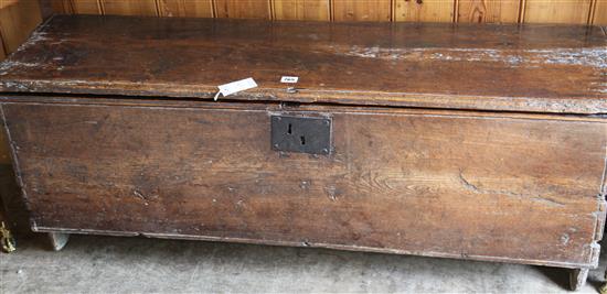 A late 17th century oak six plank coffer, W.4ft 1in. D.1ft 2in. H.1ft 8in.